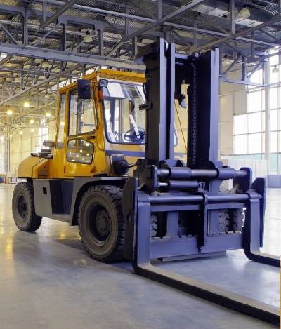 yellow forklift in warehouse